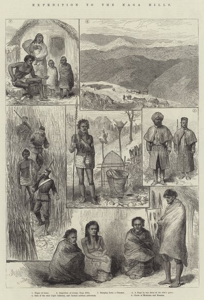 Expeditie naar de Naga Hills (gravure) door English School