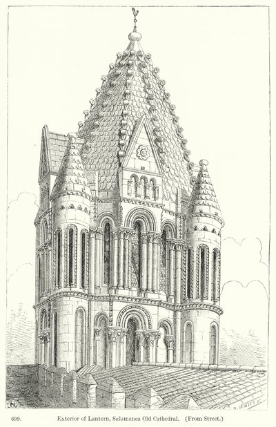 Exterieur van lantaarn, oude kathedraal van Salamanca (gravure) door English School