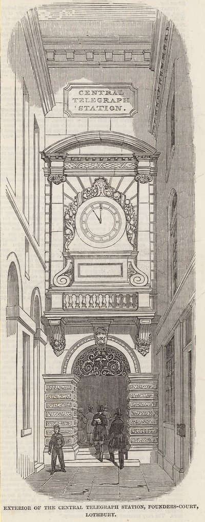Exterieur van het Centrale Telegraafstation, Pounders Court, Lothbury door English School