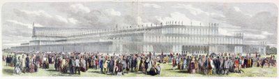 Exterieur van het Crystal Palace opgericht in Hyde Park voor de tentoonstelling van de industrie van alle naties door English School