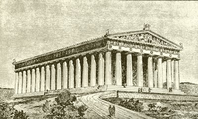 Exterieur van het Parthenon in Athene in de tijd van zijn bouwers door English School