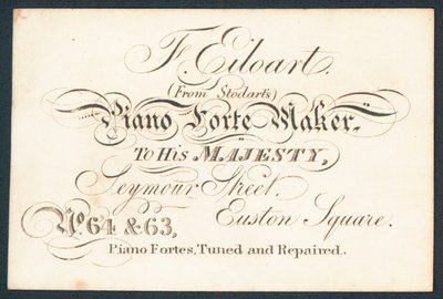 F Eiloart, pianofortemaker, handelskaart door English School