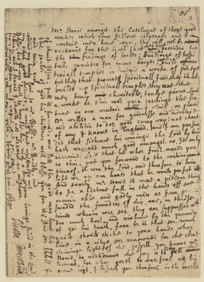 Facsimile van brief van Oliver Cromwell aan Mr Storie, gedateerd St Ives door English School