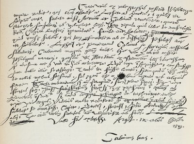 Facsimile van Calvijns handschrift, illustratie uit De Geschiedenis van het Protestantisme door James Aitken Wylie, gepubliceerd in 1878 door English School