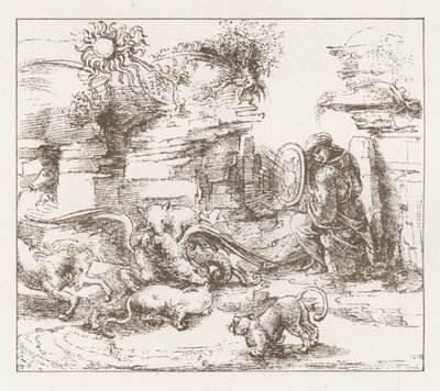 Facsimile van een Studie door Leonardo da Vinci door English School
