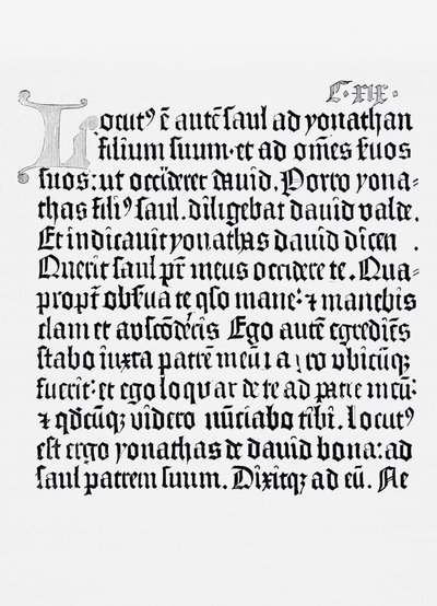 Facsimile van een pagina uit de Bijbel, gedrukt door Johannes Gutenberg, Mainz, 1456 door English School