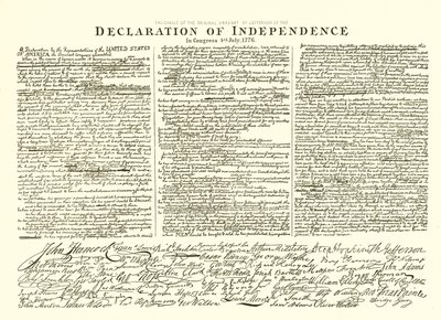 Facsimile van het Originele Ontwerp door Thomas Jefferson van de Onafhankelijkheidsverklaring in het Congres 4 juli 1776 door English School