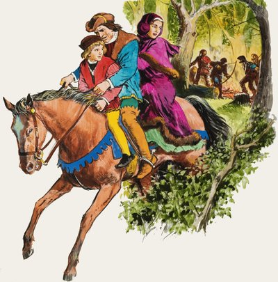 Familie op een paard door English School