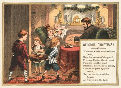 Gezin bereidt zich voor op Kerstmis, Kerstkaart door English School