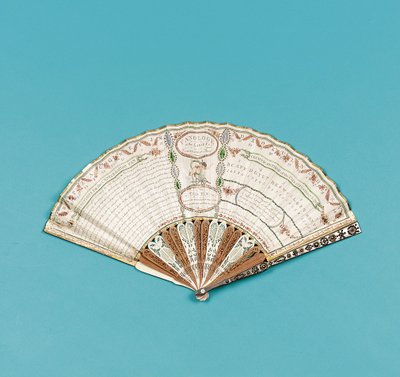 Waaier bedrukt met "Fanology or the Ladies Conversation Fan" door Charles Francis Badini, gepubliceerd 1797 door English School