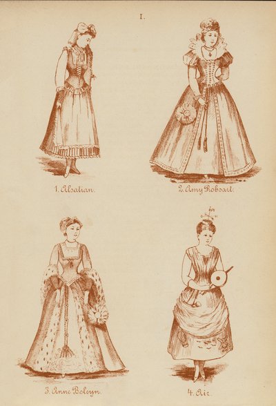 Verkleedkleding: Elzasser, Amy Robsart, Anne Boleyn, Lucht door English School