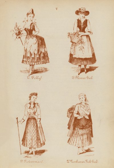 Verkleedkleding: Dwaasheid, Bloemenmeisje, Dwaasvrouw, Newhaven Vismeisje door English School