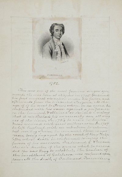 Farinelli, gegraveerd door Henry Adlard (fl. 1828-69), ca. 1830 (gravure & pen en inkt op papier) door English School