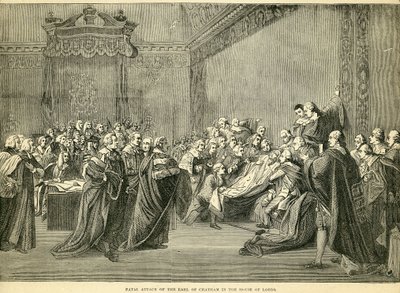 Fatale aanval op de graaf van Chatham in het Hogerhuis, 1778 door English School
