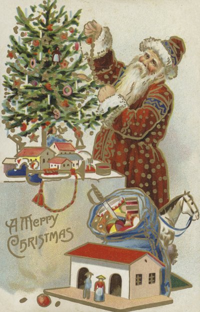 Kerstman versiert een kerstboom door English School