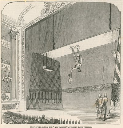 Stunt van Mr Sands, de luchtwandelaar, in Drury Lane Theater, Londen door English School