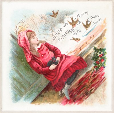 De vogels voeren, kerstkaart door English School