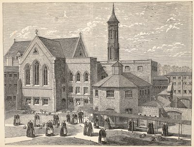 Vrouwelijke gevangenen oefenen in de luchtplaats van de Brixton-gevangenis, illustratie uit The Criminal Prisons of London and Scenes from Prison Life door Henry Mayhew en John Binny, uitgegeven 1862 door English School