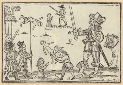 Figuren van soldaten die zwaarden tegen kinderen hanteren door English School