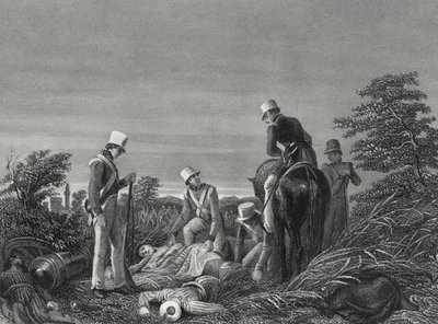 Het vinden van de kleuren van het 24e Regiment na de slag bij Chillianwallah, ca. 1850 (gravure) door English School