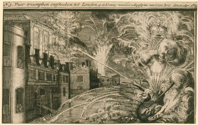 Vuurwerk voor de kroning van Willem en Maria door English School