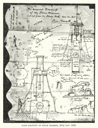 Eerste Tekening van Stoomhamer, 24 November 1839 (gravure) door English School