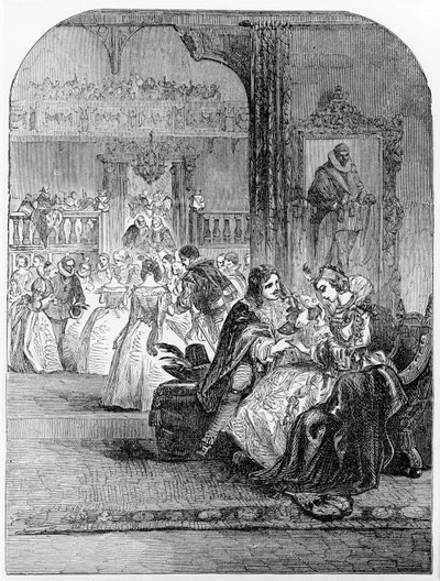 Eerste Ontmoeting van Prins Charles (1600-49) met Prinses Henrietta (1609-69) in Parijs door English School