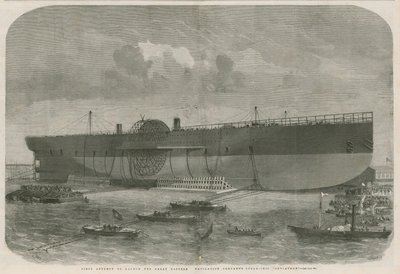 Eerste poging om het stoomschip Leviathan van de Great Eastern Navigation Company te lanceren door English School