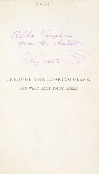 Eerste editie van Lewis Carrolls Alice Through the Looking Glass, met inscriptie van de auteur aan Hilda Vaughn, 1887 door English School