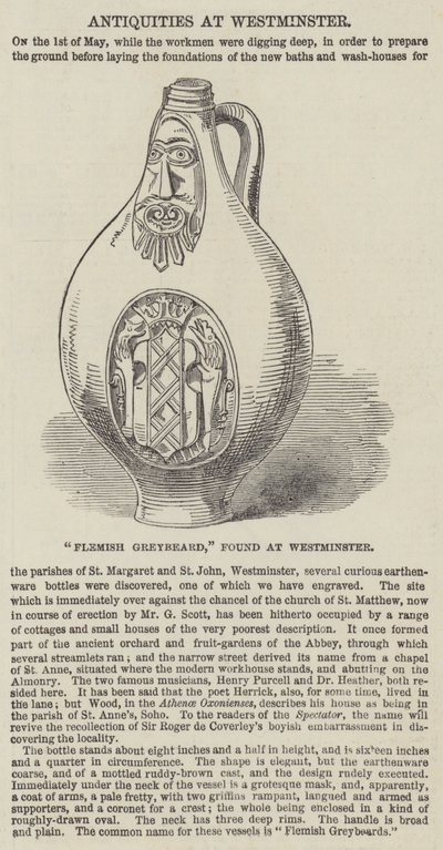 "Vlaamse grijsaard," gevonden in Westminster (gravure) door English School