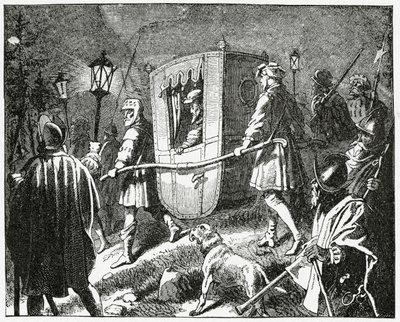 Vlucht van Keizer Karel V in 1552 voor de Protestantse Lutherse troepen onder leiding van keurvorst Maurits van Saksen, 1882 door English School