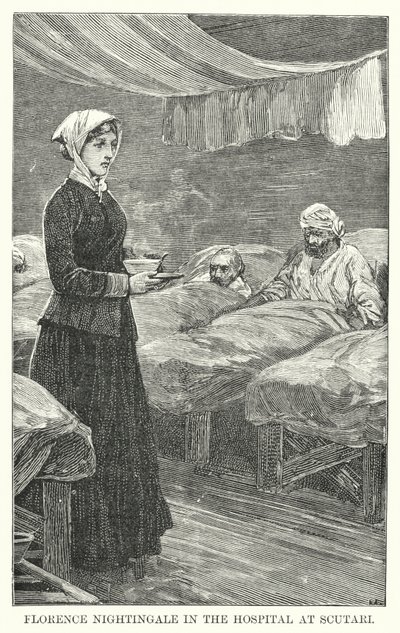 Florence Nightingale in het Ziekenhuis van Scutari (gravure) door English School