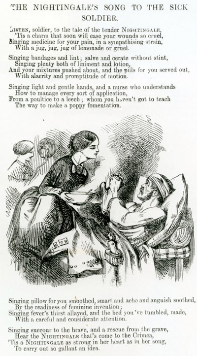 Florence Nightingale verzorgt een zieke soldaat in de Krim door English School