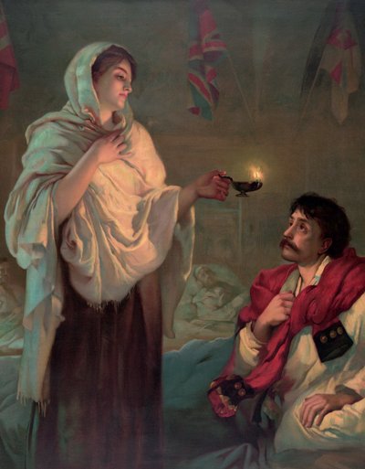 Florence Nightingale met een olielamp door English School