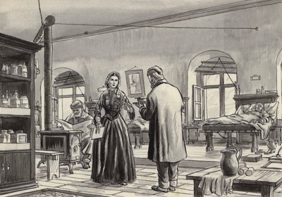 Florence Nightingale werkt in het ziekenhuis in Scutari door English School