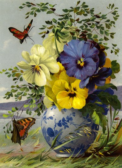 Bloemen en vlinder door English School