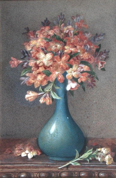 Bloemen in een blauwe vaas, ca. 1870 door English School