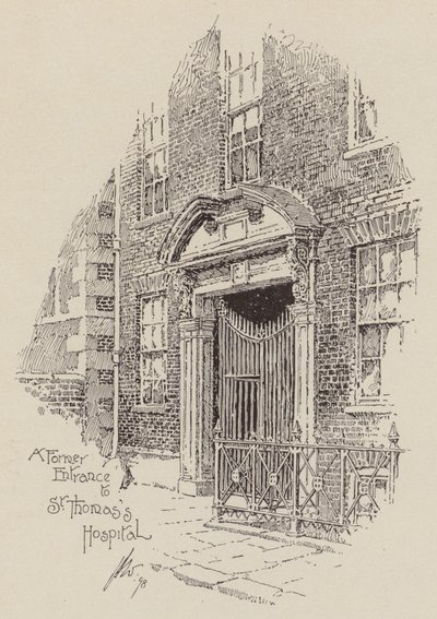 Voormalige ingang van het St Thomas ziekenhuis (litho) door English School