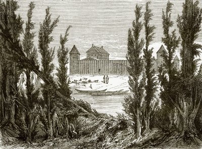 Fort Edmonton, aan de bovenloop van de Saskatchewan-rivier door English School
