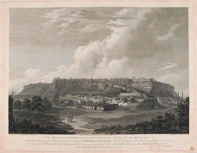 Fort van Gwalior (lijngravure, gekleurd) door English School