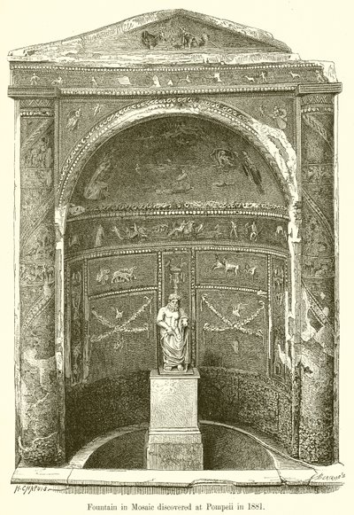 Fontein in mozaïek ontdekt in Pompeii in 1881 door English School