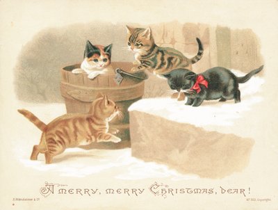 Vier Kleine Kittens aan het Spelen, Kerstkaart door English School