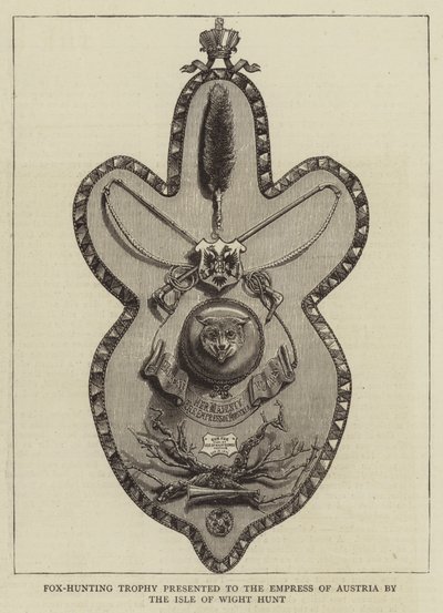 Vossenjacht trofee aangeboden aan de keizerin van Oostenrijk door de Isle of Wight Hunt (gravure) door English School