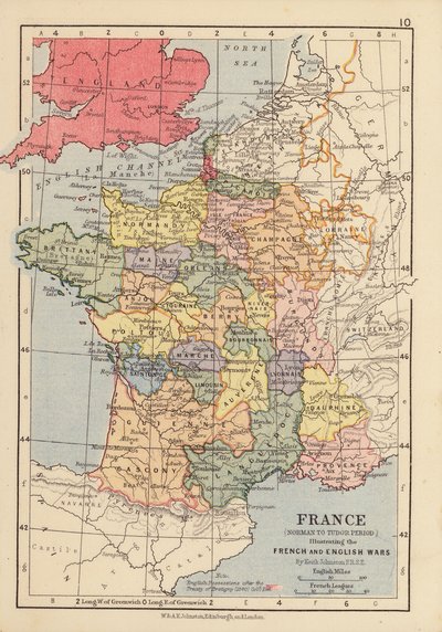 Frankrijk, Normandische tot Tudorperiode, illustratie van de Franse en Engelse oorlogen door English School