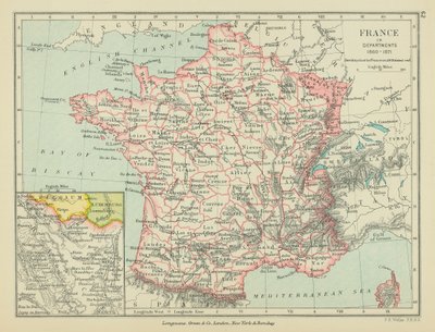 Frankrijk in departementen (kleurenlitho) door English School