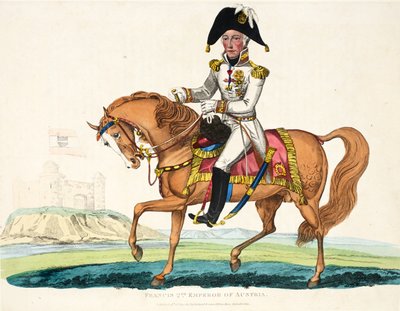 Frans II, Keizer van Oostenrijk, uitgegeven door Richard Evans, gegraveerd door Romney, illustratie uit Een Historisch Verslag van de Slag bij Waterloo door William Mudford, 1816 door English School