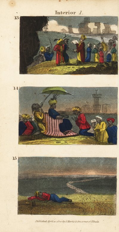 Frederick Horneman leest de Koran voor aan de Berbers van de Siwa-oase, een karavaan begroet de sultan van Fezzan en een reiziger achtergelaten in de woestijn door English School