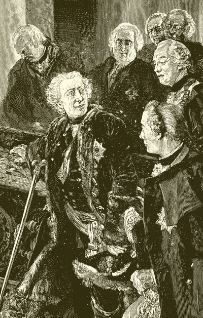 Frederik de Grote bij de kist van de Grote Keurvorst (gravure) door English School