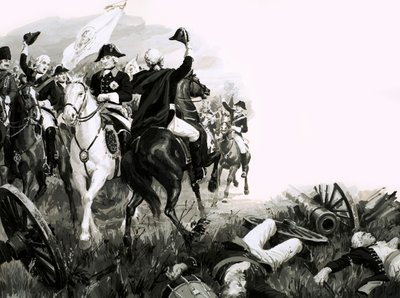 Frederik de Grote, koning van Pruisen, met zijn troepen in de strijd door English School