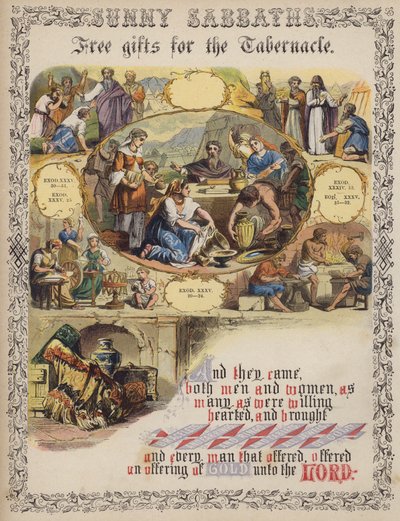 Vrije giften voor de tabernakel (gekleurde gravure) door English School